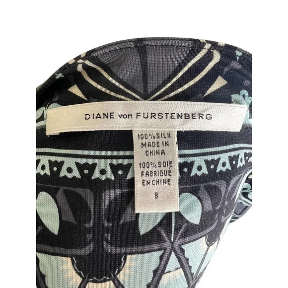 Diane Von Furstenberg Geometric Floral Silk Shift Mini Dress Women’s 8 - Picture 5 of 6